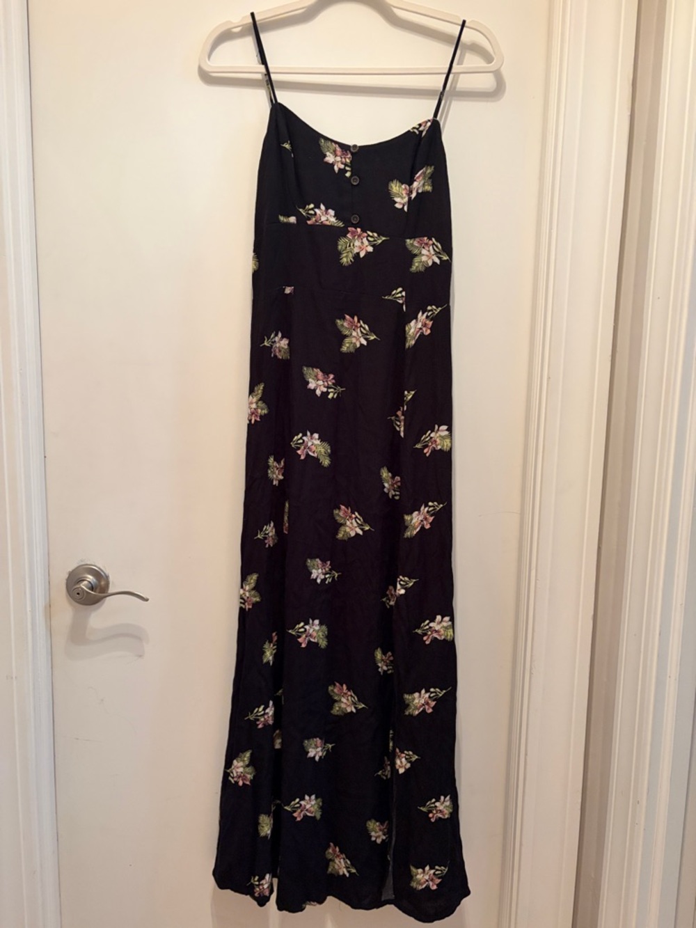 Volcom Floral Slip Maxi Dress - Black with Pink & Green Floral